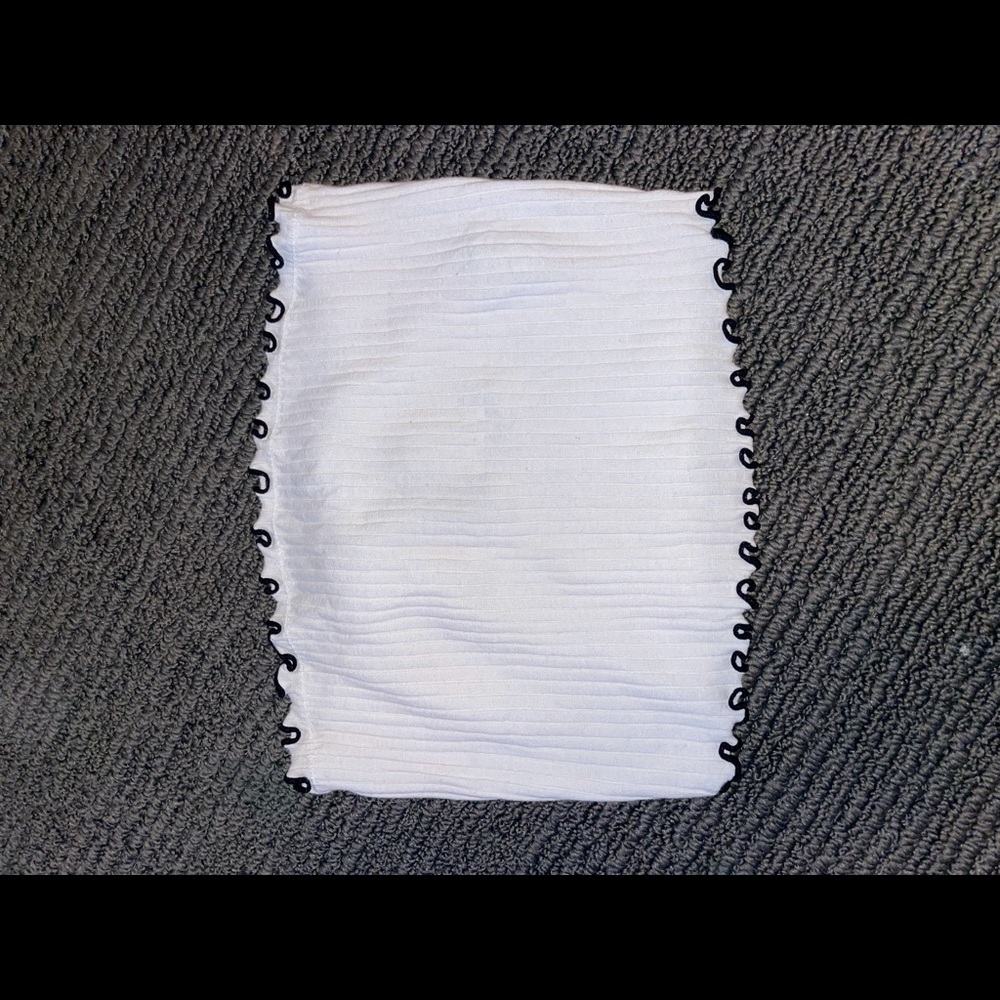 Forever 21, super crop white top w/ black ruffle